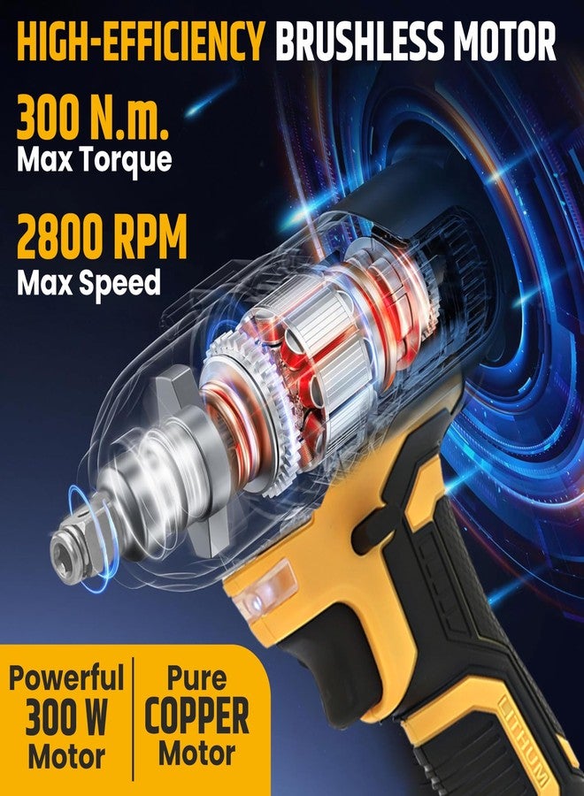 Tomahawk 20V Brushless Cordless Impact Wrench T8582, 300Nm Torque, ½” Square Drive + ¼” Hex, 2×3.0Ah Batteries, LED Light, Heavy Duty Professional Tool - Image 2